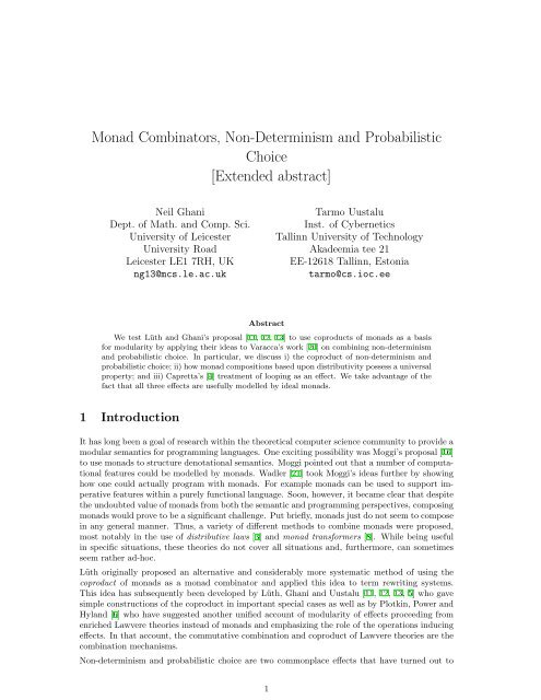 Monad Combinators, Non-Determinism and Probabilistic ... - Cs.ioc.ee