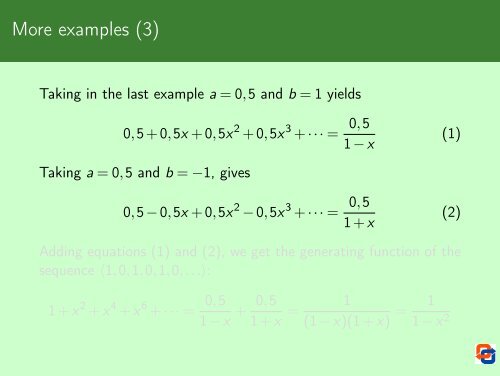 Binomial Coefficients and Generating Functions - Cs.ioc.ee