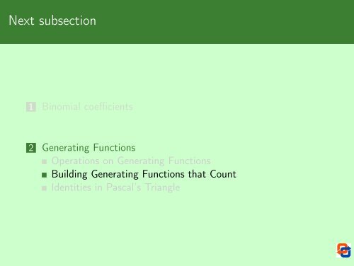 Binomial Coefficients and Generating Functions - Cs.ioc.ee