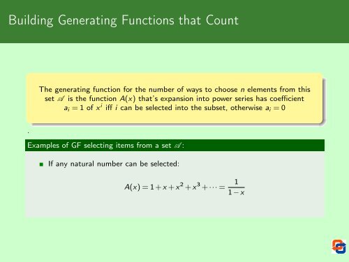 Binomial Coefficients and Generating Functions - Cs.ioc.ee