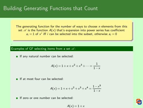 Binomial Coefficients and Generating Functions - Cs.ioc.ee