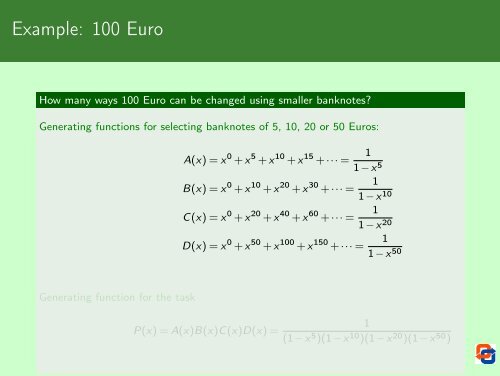 Binomial Coefficients and Generating Functions - Cs.ioc.ee