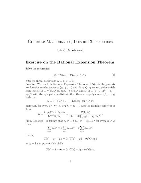 Concrete Mathematics, Lesson 13: Exercises - Cs.ioc.ee