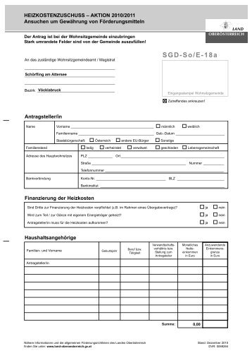 Formular SGD-So/E18a Heizkostenzuschuss-Aktion 2010/2011