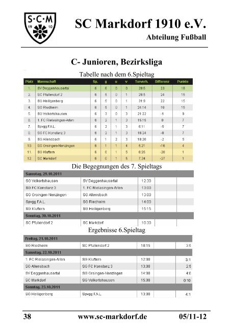 Stadionzeitschrift 30.10.2011 -- SCM I - FC Uhldingen - SC Markdorf ...