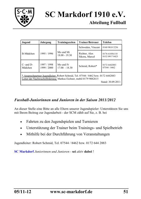 Stadionzeitschrift 30.10.2011 -- SCM I - FC Uhldingen - SC Markdorf ...