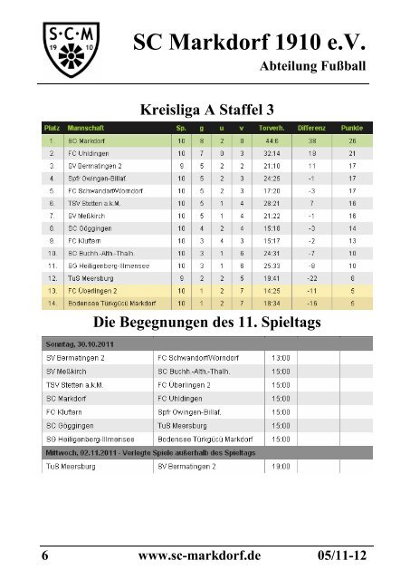 Stadionzeitschrift 30.10.2011 -- SCM I - FC Uhldingen - SC Markdorf ...