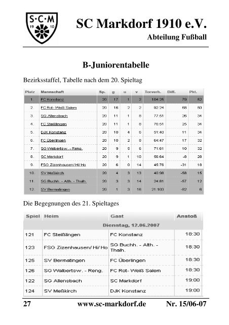 Stadionzeitschrift 03.06.2007 --> SCM I - SC Markdorf 1910 eV