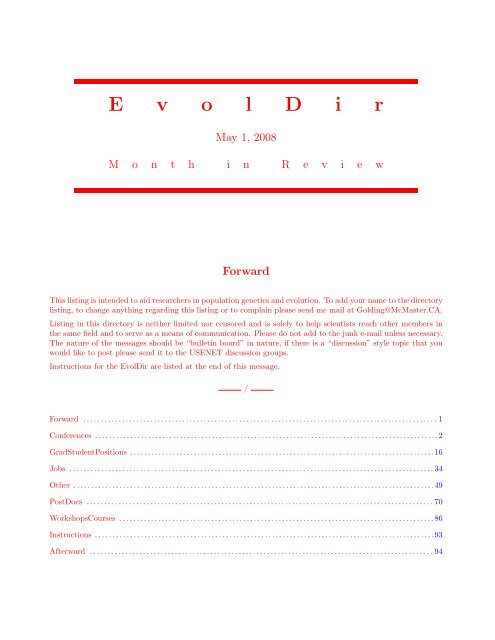brian/evoldir/Archive - E vol D ir - Genome Biology and Evolution