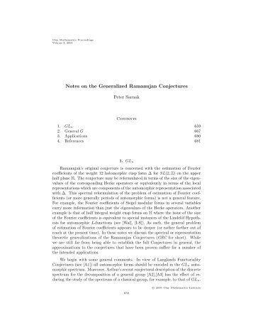 Notes on the Generalized Ramanujan Conjectures - Department of ...