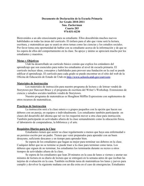Documento de Declaración de la Escuela Primaria 3er Grado 2010 ...