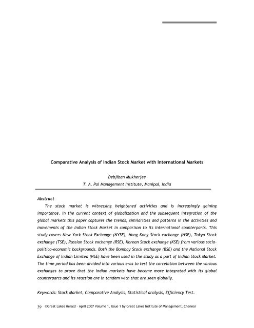 Comparative Analysis of Indian Stock Market with ... - Great Lakes