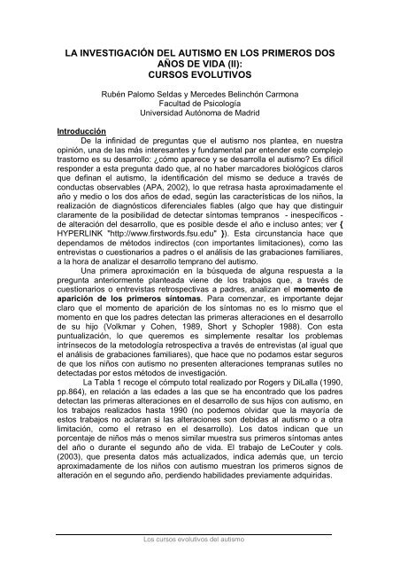 la investigación del autismo en los primeros dos años de vida - Aetapi