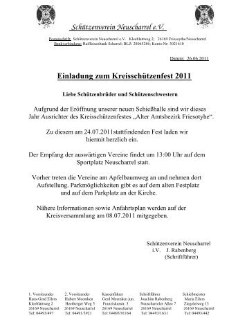 Schützenverein Neuscharrel e.V. Einladung zum Kreisschützenfest ...