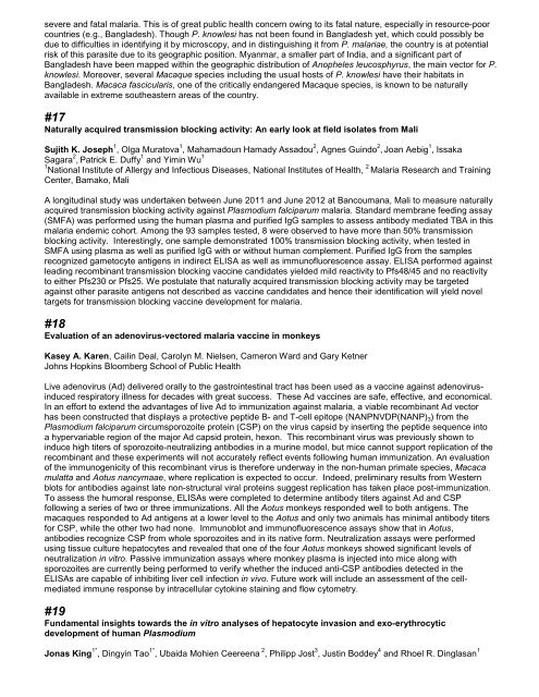 Conference Program - Johns Hopkins Malaria Research Institute ...