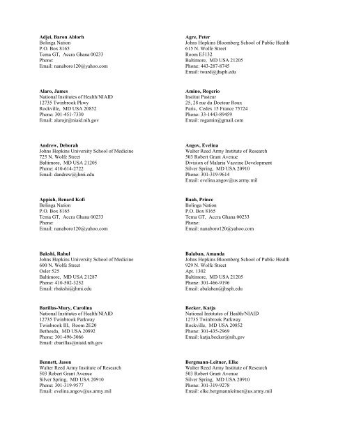 Conference Program - Johns Hopkins Malaria Research Institute ...