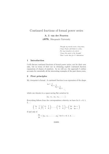 Continued fractions of formal power series