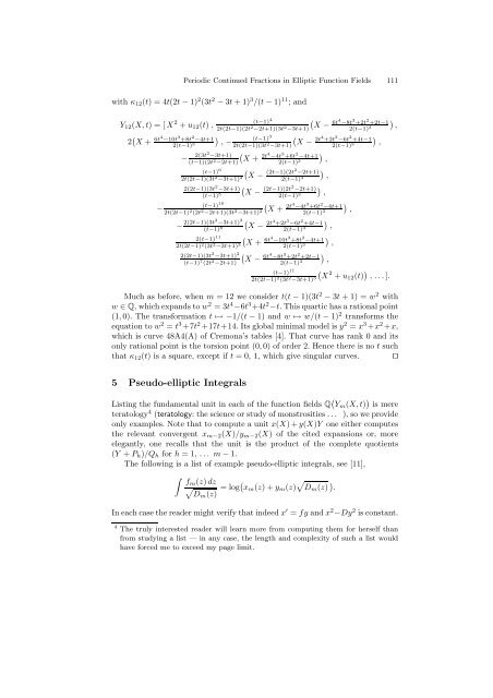Periodic Continued Fractions in Elliptic Function Fields - Macquarie ...