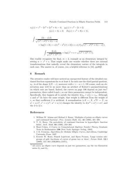 Periodic Continued Fractions in Elliptic Function Fields - Macquarie ...