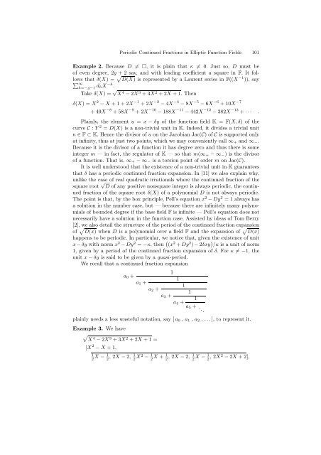 Periodic Continued Fractions in Elliptic Function Fields - Macquarie ...