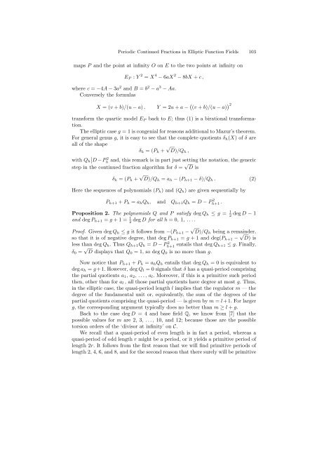 Periodic Continued Fractions in Elliptic Function Fields - Macquarie ...