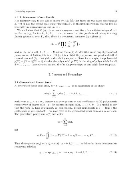 A FULL CHARACTERISATION OF DIVISIBILITY SEQUENCES ...