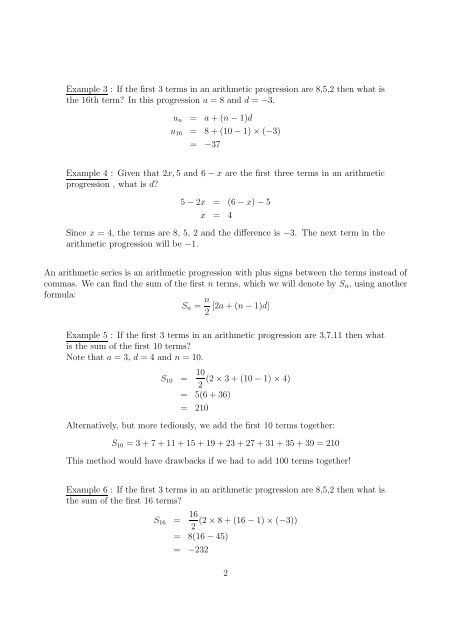 Worksheet 3.6 Arithmetic and Geometric Progressions