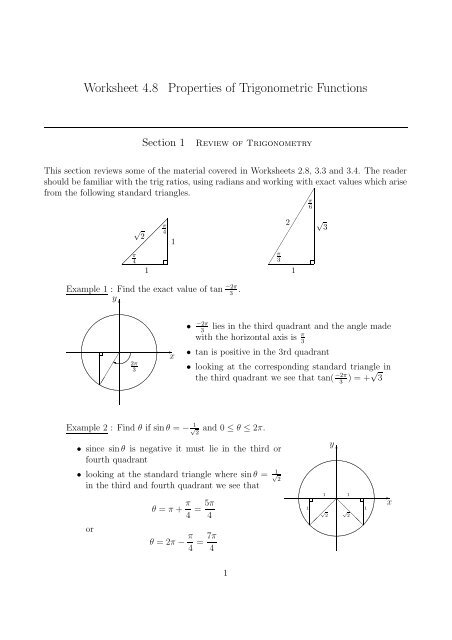 Applications Of Trigonometric Functions Worksheet