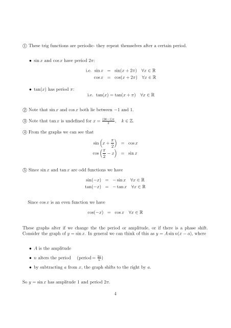 Worksheet 4.8 Properties of Trigonometric Functions