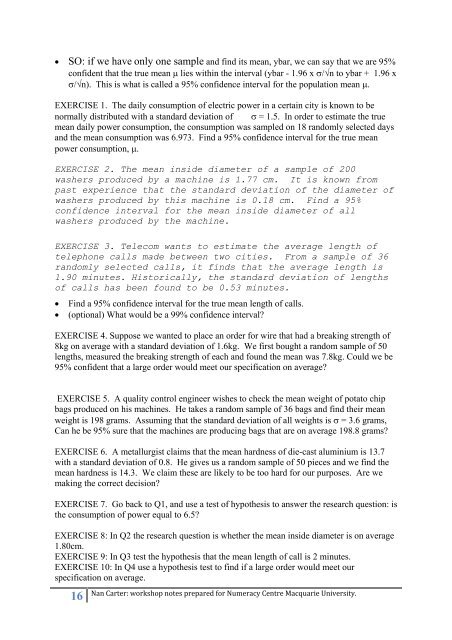 STAT170 Workshop Notes prepared by Nan Carter for Numeracy ...