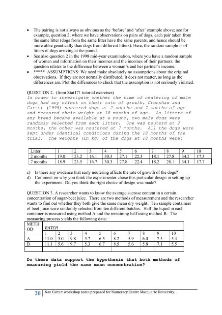 STAT170 Workshop Notes prepared by Nan Carter for Numeracy ...