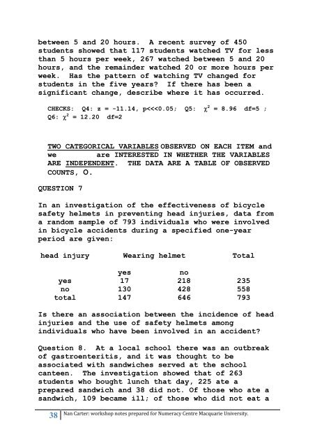 STAT170 Workshop Notes prepared by Nan Carter for Numeracy ...