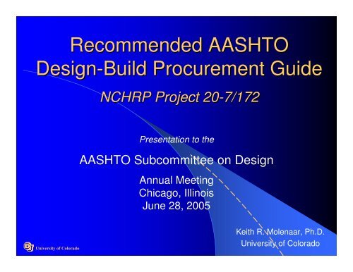 Recommended AASHTO Design-Build Procurement Guide