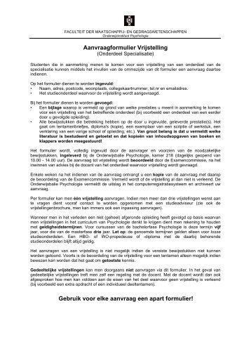 Aanvraagformulier Vrijstelling Gebruik voor elke aanvraag een apart ...