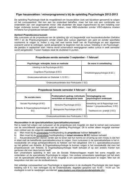 Flyer keuzevakken / minorprogramma's bij de opleiding Psychologie ...