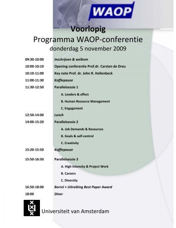 Voorlopig Programma WAOP-conferentie - Universiteit van Amsterdam