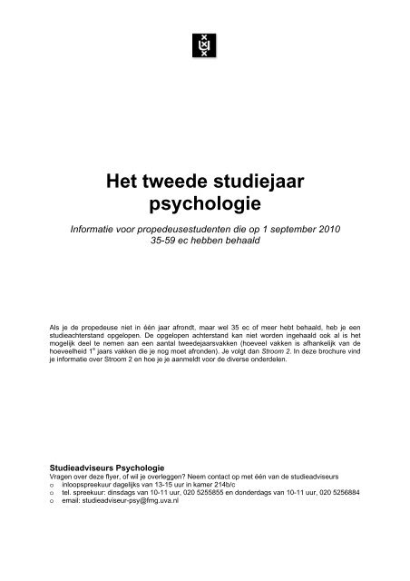 HET TWEEDE STUDIEJAAR PSYCHOLOGIE