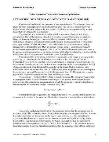 Fisher Separation Theorem & Consumer Optimization 1. TWO ...