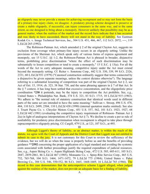 509 U.S. 209, 113 S.Ct. 2578 BROOKE GROUP LTD., Petitioner v ...