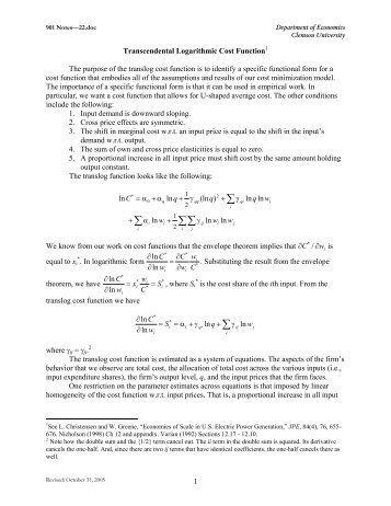 The Transcendental Logarithmic Cost Function - Clemson University