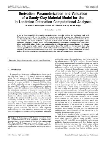 Derivation, Parameterization and Validation of a Sandy-Clay ...