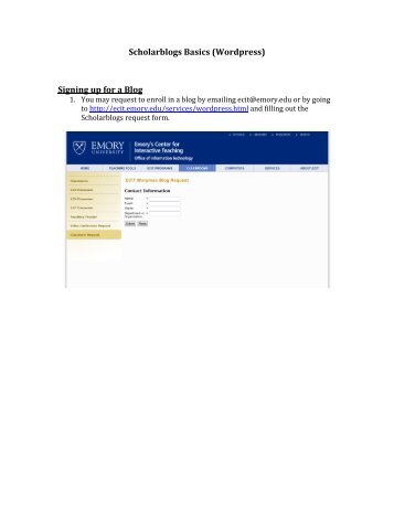 Scholarblogs Basics (Wordpress) Signing up for a Blog - ECIT