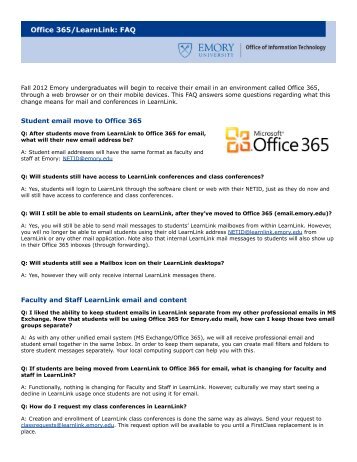 Student email move to Office 365 Faculty and Staff LearnLink ... - ECIT