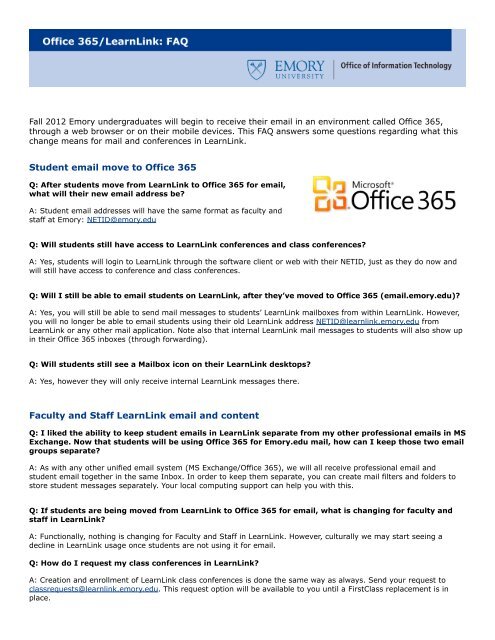 Office 365 Student Portal and Email