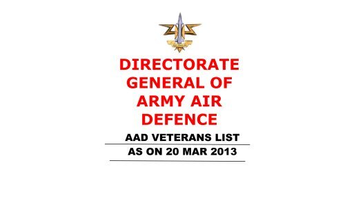 DIRECTORATE GENERAL OF ARMY AIR DEFENCE - Indian Army