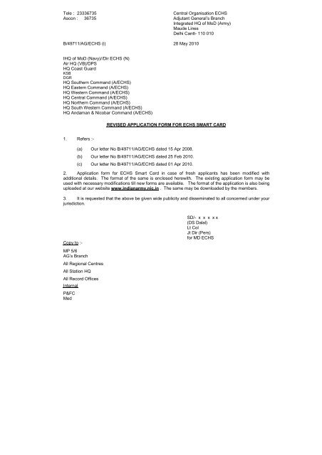 Revised application form for echs smart card - Indian Army