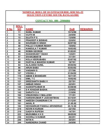 NOMINAL ROLL OF 10+2(TES)COURSE, SER NO.-22 ... - Indian Army