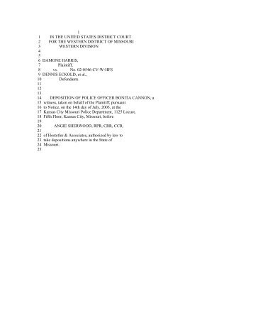 Deposition of Police Officer Bonita Cannon - Benson & Associates