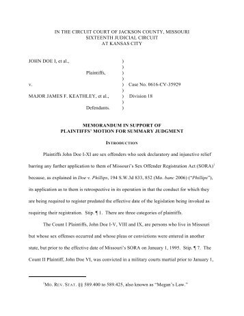 Memorandum in Support of Plaintiff's Motion for Summary Judgment