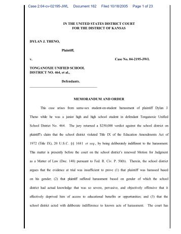 School District's Post-Trial Motion Denied, October 18, 2005